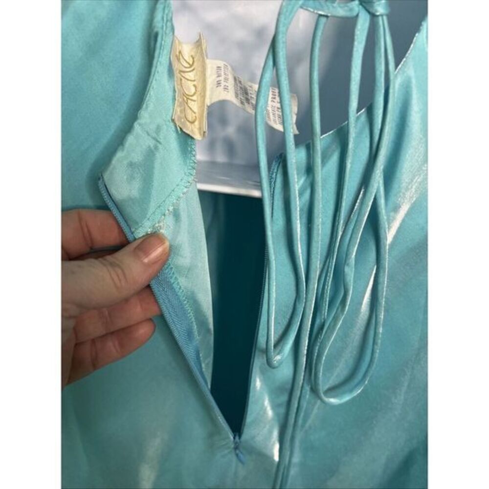 Y2K Cache Ice Blue Shimmery Maxi Dress SZ 9/10 Empire Waist Rhinestones Prom - Picture 8 of 9